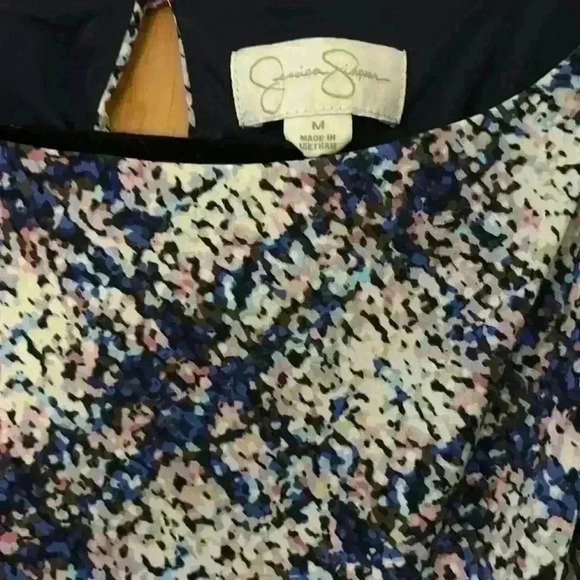 Beautiful Jessica Simpson Purple, Blue, Gray & White Pattern Cold Shoulder Dress - Picture 3 of 6